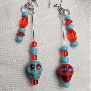 No 1334 Handmade earrings with turquoise and red beads